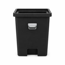 Load image into Gallery viewer, A black, rectangular trash can with a solid handle and a wide opening, designed for use in high-rise apartments' rubbish chutes.