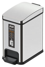 Load image into Gallery viewer, Slim stainless steel kitchen trash can with black foot pedal, fingerprint-resistant finish and space-saving design