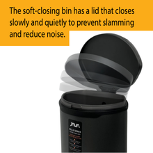 Load image into Gallery viewer, Black JAVA step-on, soft closing trash / rubbish bin with slow and quiet lid mechanism, modern pedal bin designed to prevent slamming and reduce noise