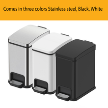 Load image into Gallery viewer, Pedal trash bin available in stainless steel, white, and black finishes with modern slim design