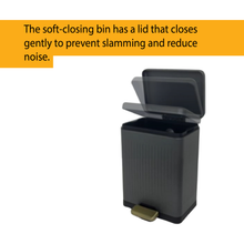 Load image into Gallery viewer, Compact pedal trash bin with soft-closing lid for quiet, gentle operation that prevents slamming and reduces noise