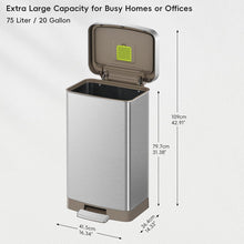 Load image into Gallery viewer, Extra large capacity trash/rubbish can with dimensions 41.5cm by 36.4cm by 79.7cm, when the lid is fully open can reach to 109cm tall