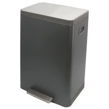Load image into Gallery viewer, modern rectangular step-pedal trash / rubbish bin, matte dark grey finish, minimalist waste bin with soft-close lid and compact design for home or office