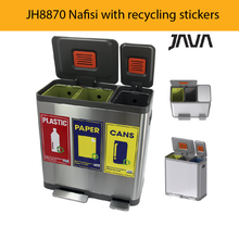 Load image into Gallery viewer, JH8870 Nafsi recycling bin comes with clear, color-coded stickers for plastic, paper, and cans—making waste sorting simple, organized, and eco-friendly.