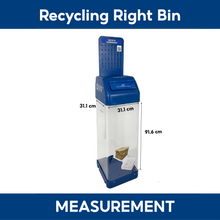 Load image into Gallery viewer, Blue recycling right bin with measurements 31.1 cm by 31.1 cm by 91.6 cm