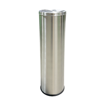 Load image into Gallery viewer, Tall slim stainless steel trash can with cylindrical design and brushed metal finish, featuring a compact space-saving shape and durable construction for modern everyday waste disposal