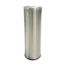 Load image into Gallery viewer, Slim cylindrical stainless steel trash can with brushed metal finish, featuring a compact tall design and modern durable construction for efficient everyday waste disposal