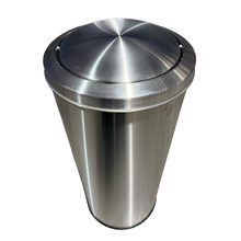 Load image into Gallery viewer, Stainless steel trash can with round swing lid, featuring a brushed metal finish and durable modern design for easy push-open waste disposal