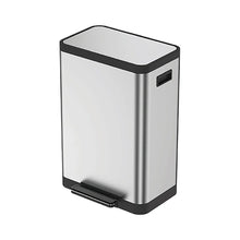 Load image into Gallery viewer, modern rectangular step-pedal trash / rubbish bin, stainless steel finish, minimalist waste bin with soft-close lid and compact design for home or office