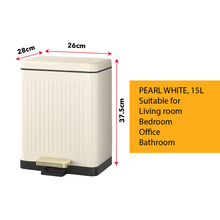 Load image into Gallery viewer, 15L pearl white step-pedal trash can, compact rectangular waste / rubbish bin for home, office, bedroom or bathroom with space-saving design