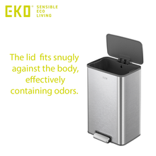 Load image into Gallery viewer, EKO stainless steel step-on trash / rubbish can with open lid effectively containing odors