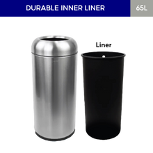 Load image into Gallery viewer, 65L open-lid stainless steel trash / rubbish bin and black durable inner liner with a rubbish bag fixer at the back