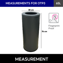 Load image into Gallery viewer, 65L Black cylindrical open-lid trash / rubbish bin with measurements 38cm by 76cm and fingerprint resistance proof feature 