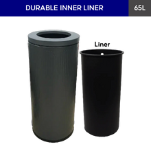 Load image into Gallery viewer, 65L round trash can with removable durable inner liner, featuring a sleek cylindrical outer body and separate black liner for easy cleaning and efficient waste management