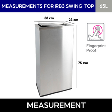 Load image into Gallery viewer, RB3 65L stainless steel swing top trash can with rectangular design, featuring a fingerprint-resistant finish and durable construction for efficient and hygienic waste disposal