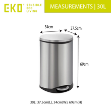 Load image into Gallery viewer, EKO 30L round stainless steel trash can with step pedal, featuring a sleek cylindrical design, fingerprint-resistant finish and durable construction for modern hands-free waste disposal