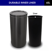 Load image into Gallery viewer, Round stainless steel trash can with removable durable inner liner, featuring a sleek cylindrical design and large 65L capacity for efficient and easy waste managementfunction