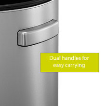 Load image into Gallery viewer, Stainless steel trash can with integrated side handle, featuring a durable cylindrical design and ergonomic grip for easy lifting and convenient carrying