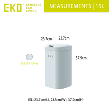 Load image into Gallery viewer, EKO 15L seasalt blue trash can with compact rectangular design, featuring a soft-close lid, smooth matte finish and modern space-saving style for everyday home use